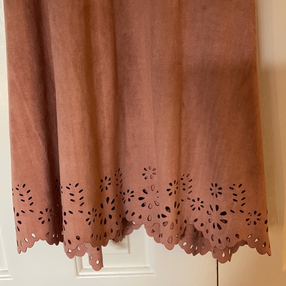 Paper Crane blush Sleeveless Racerback fit and flare Faux Suede Back Zip Dress - Picture 3 of 8